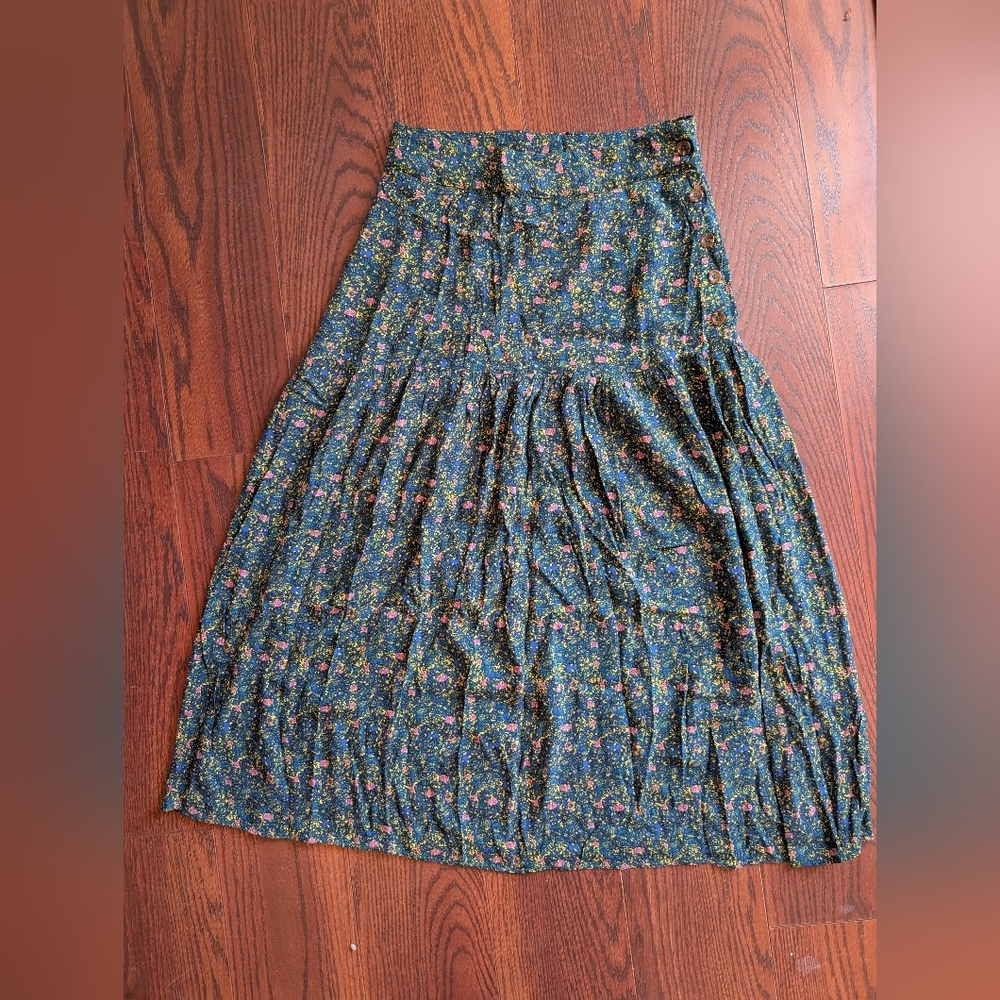Object Women's Midi Skirt Green Floral Festival Cottagecore Boho Spring Brunch